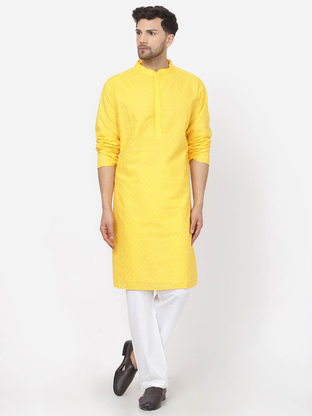 

MOHANLAL SONS Printed Pure Cotton Kurta with Pyjamas, Yellow