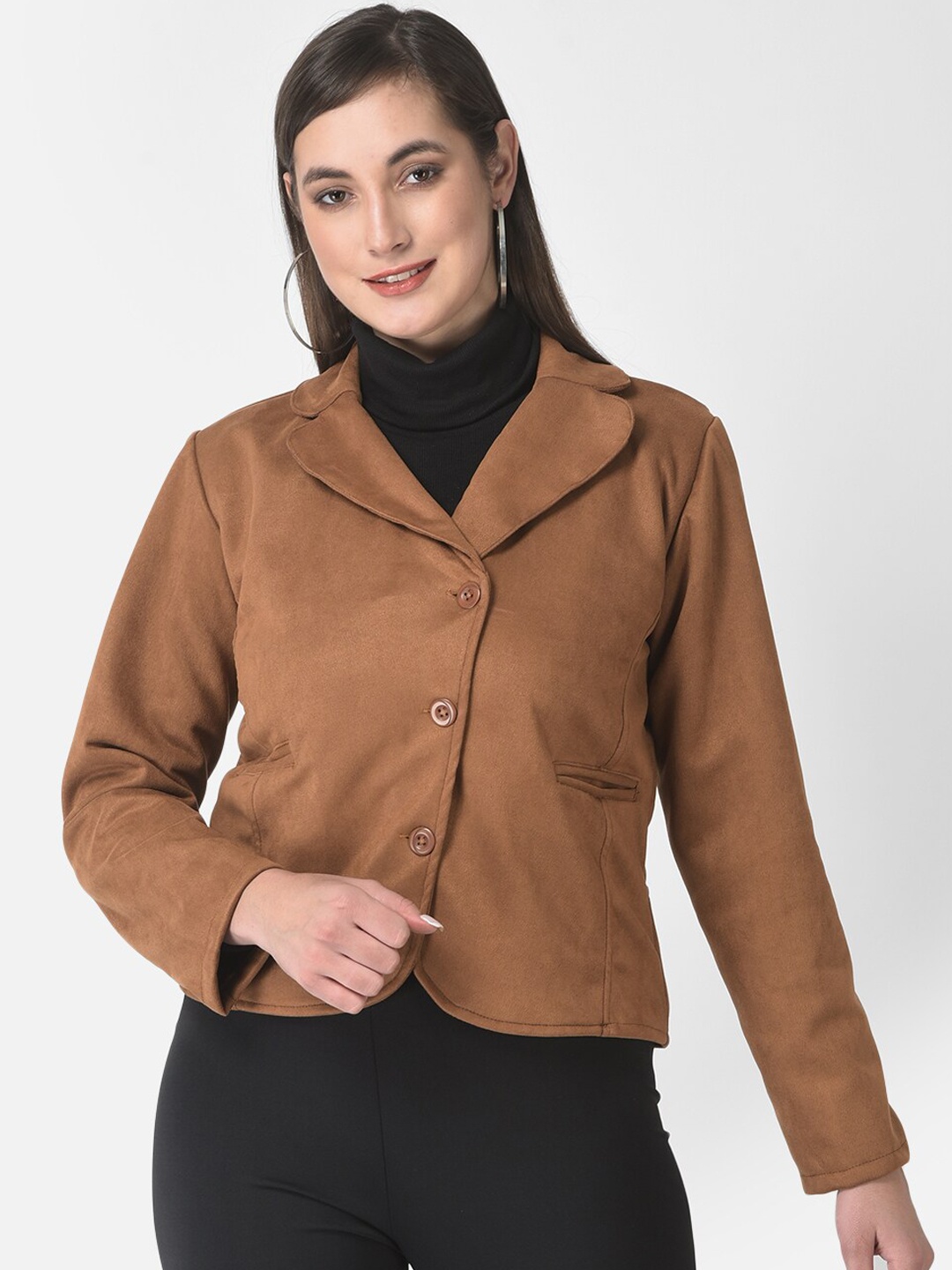 

FNOCKS Women Beige Fleece Crop Tailored Jacket