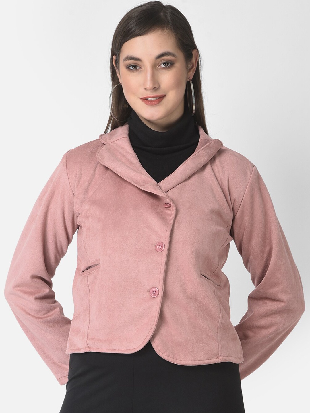 

FNOCKS Women Pink Fleece Crop Tailored Jacket