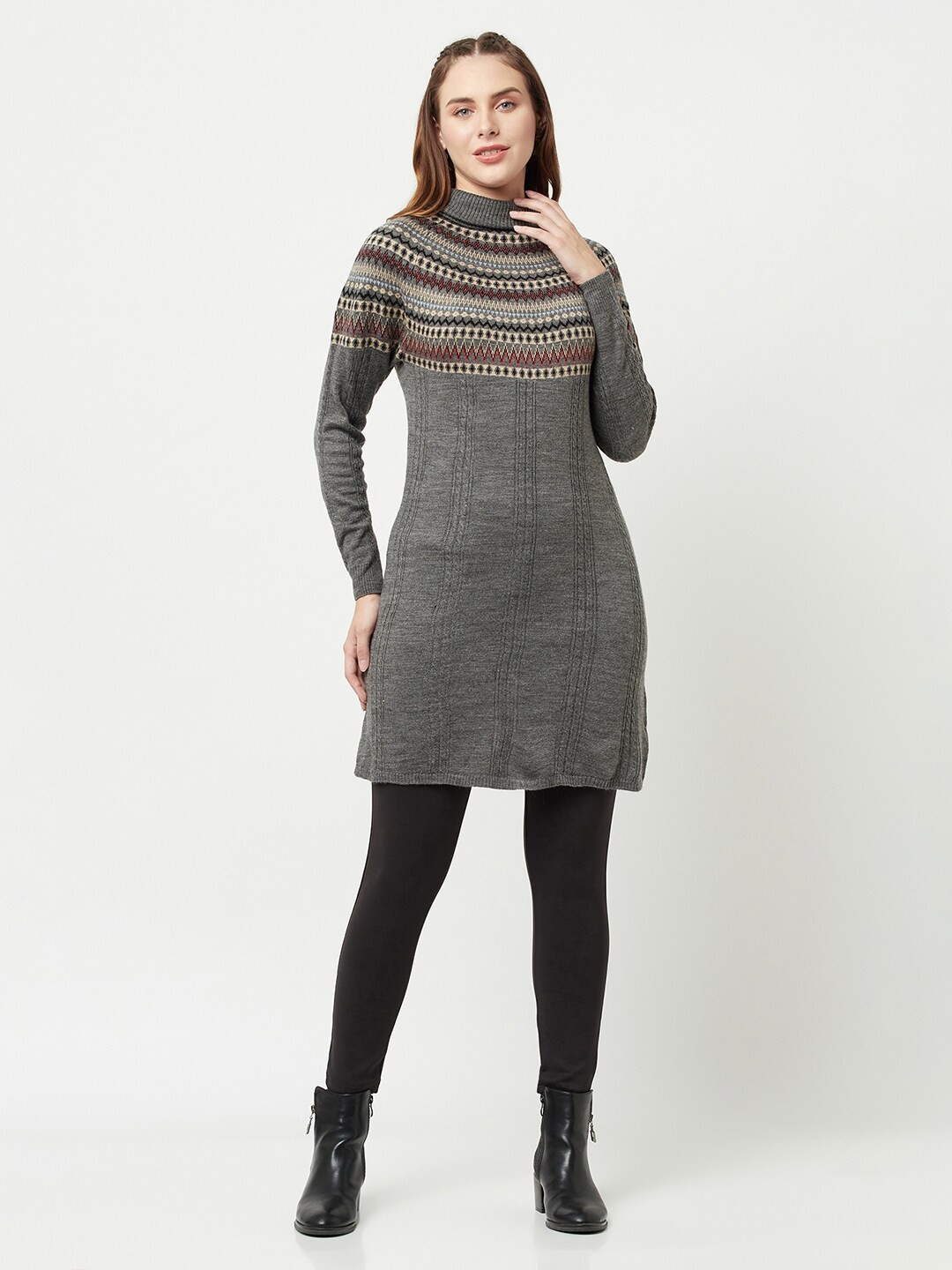 

Knitstudio Geometric Printed Acrylic High Neck Jumper Dress, Grey
