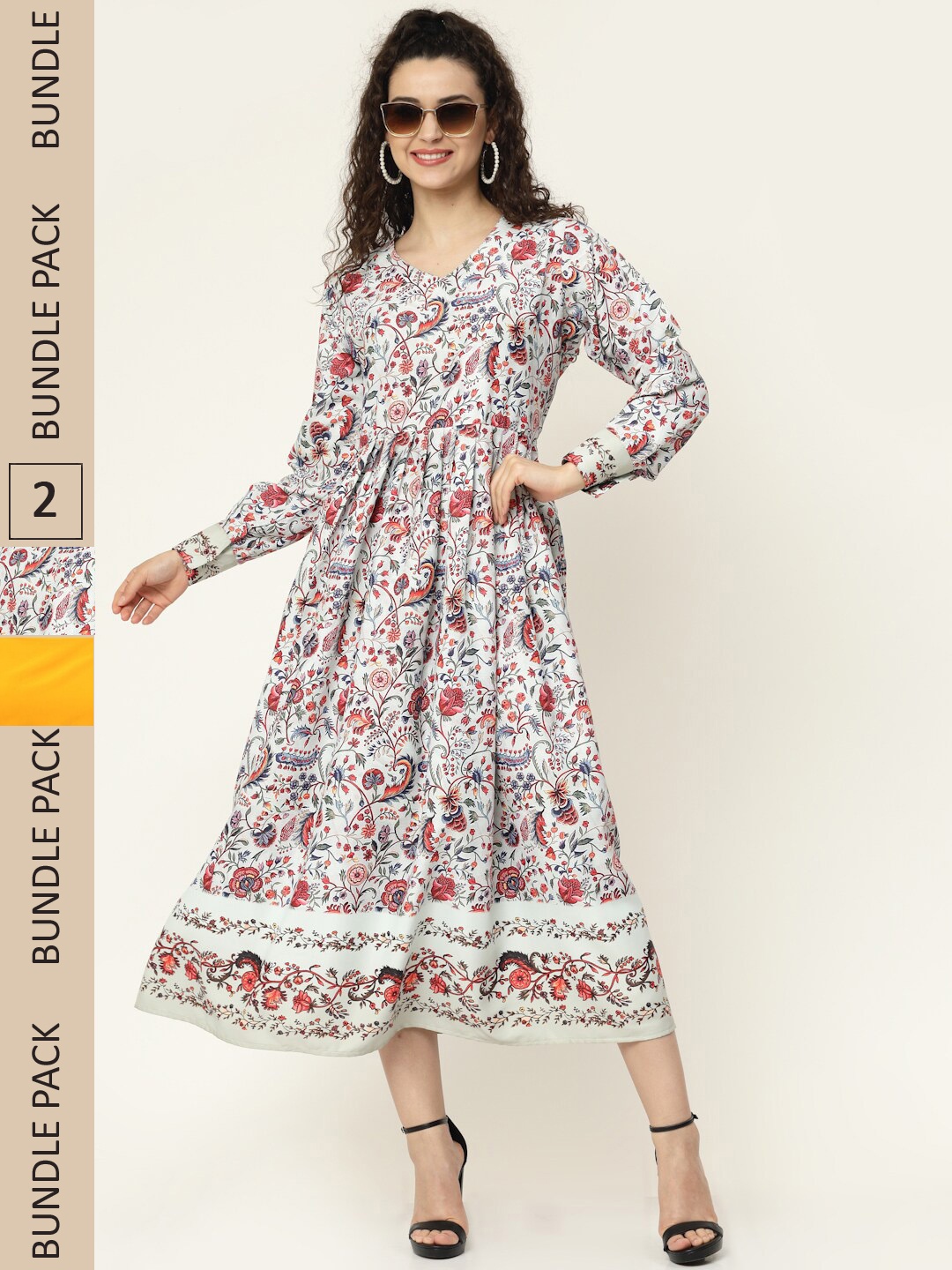 

MISS AYSE Pack of 2 Yellow Floral Midi Dress, White