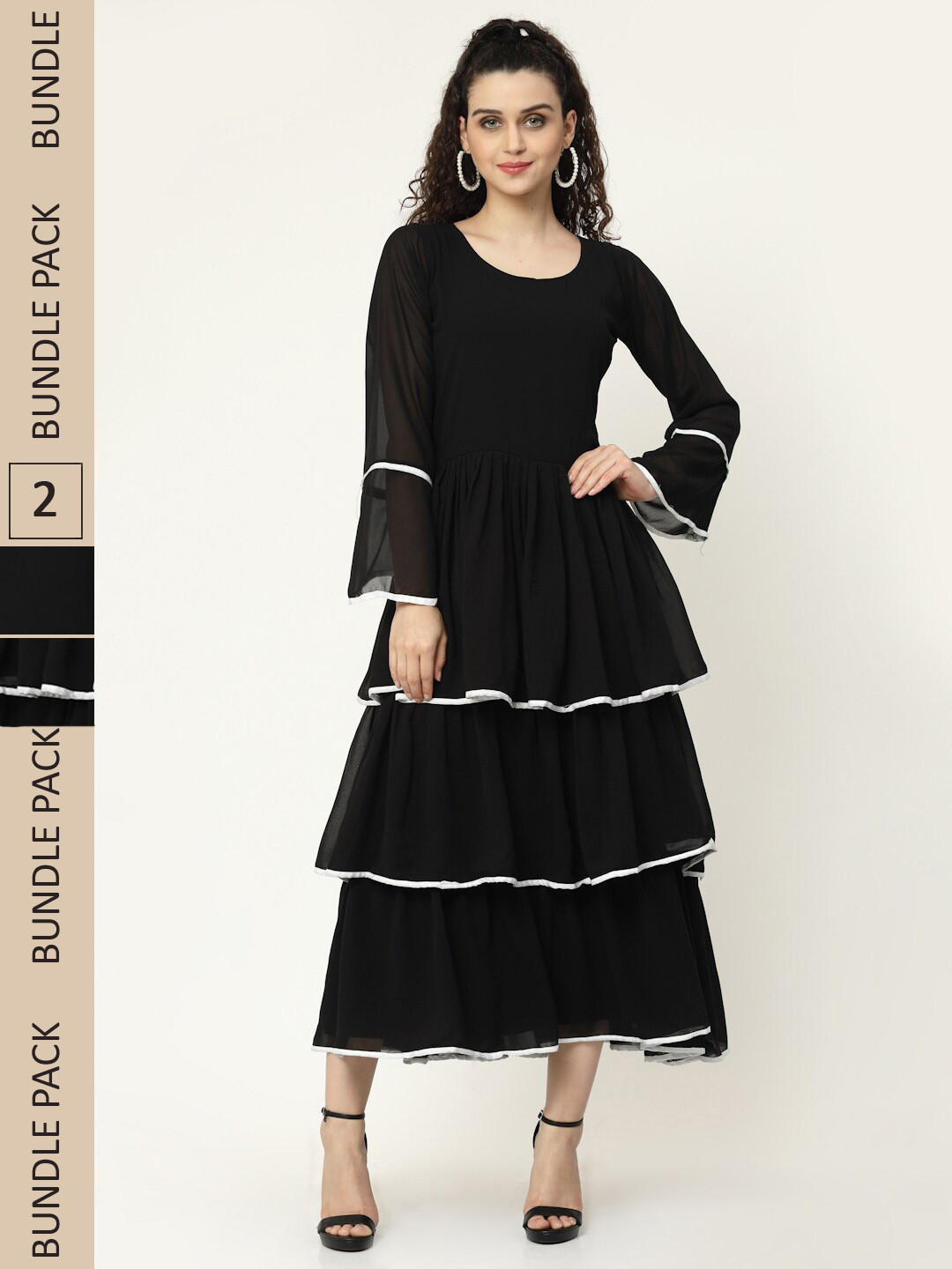 

MISS AYSE Pack of 2 Georgette Midi Dress, Black