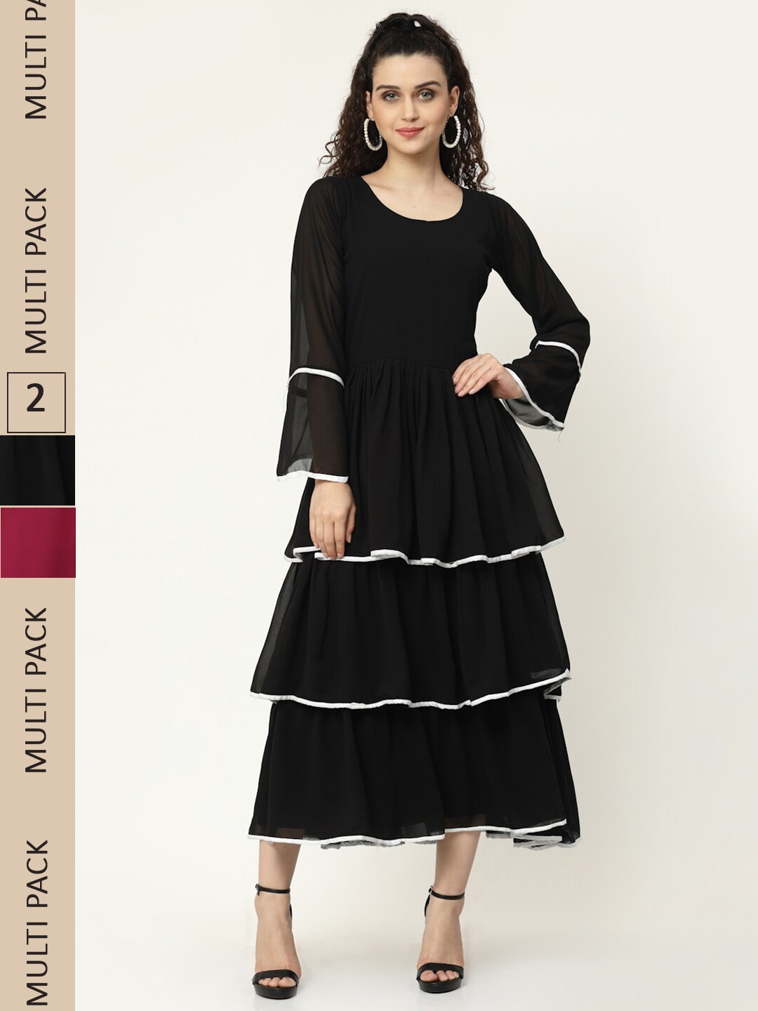 

MISS AYSE Black & Maroon Georgette Midi Dress