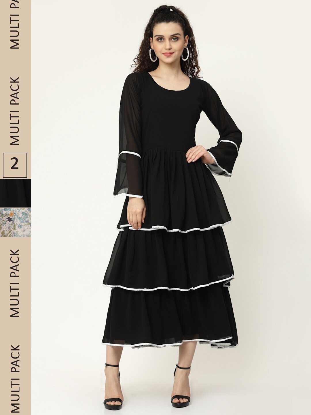 

MISS AYSE Pack of 2 Georgette Midi Dress, Black