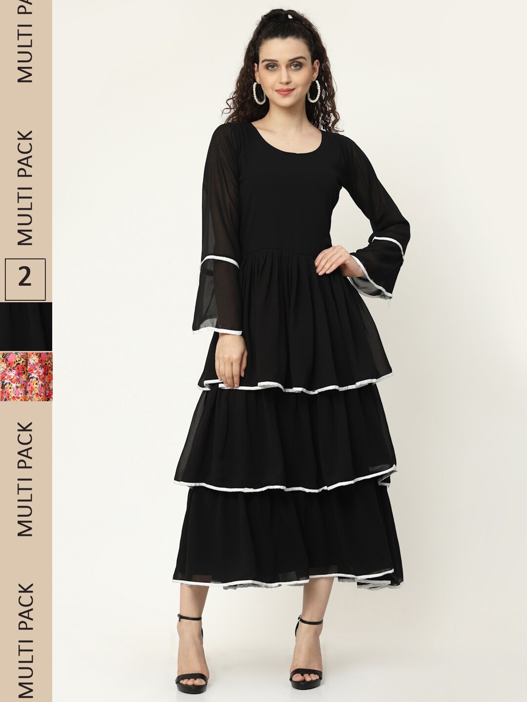 

MISS AYSE Pack of 2 Georgette Midi Dress, Black