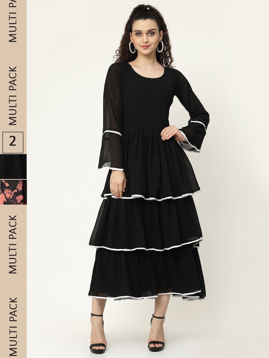 

MISS AYSE Black & Brown Georgette Midi Dress Pack of 2