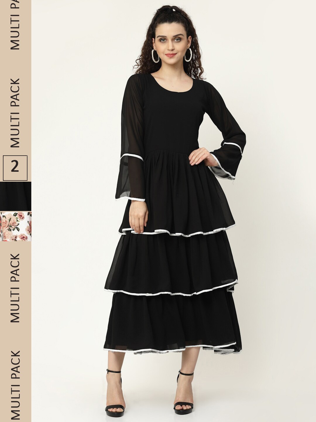 

MISS AYSE Black & Beige Georgette Midi Dress Pack of 2