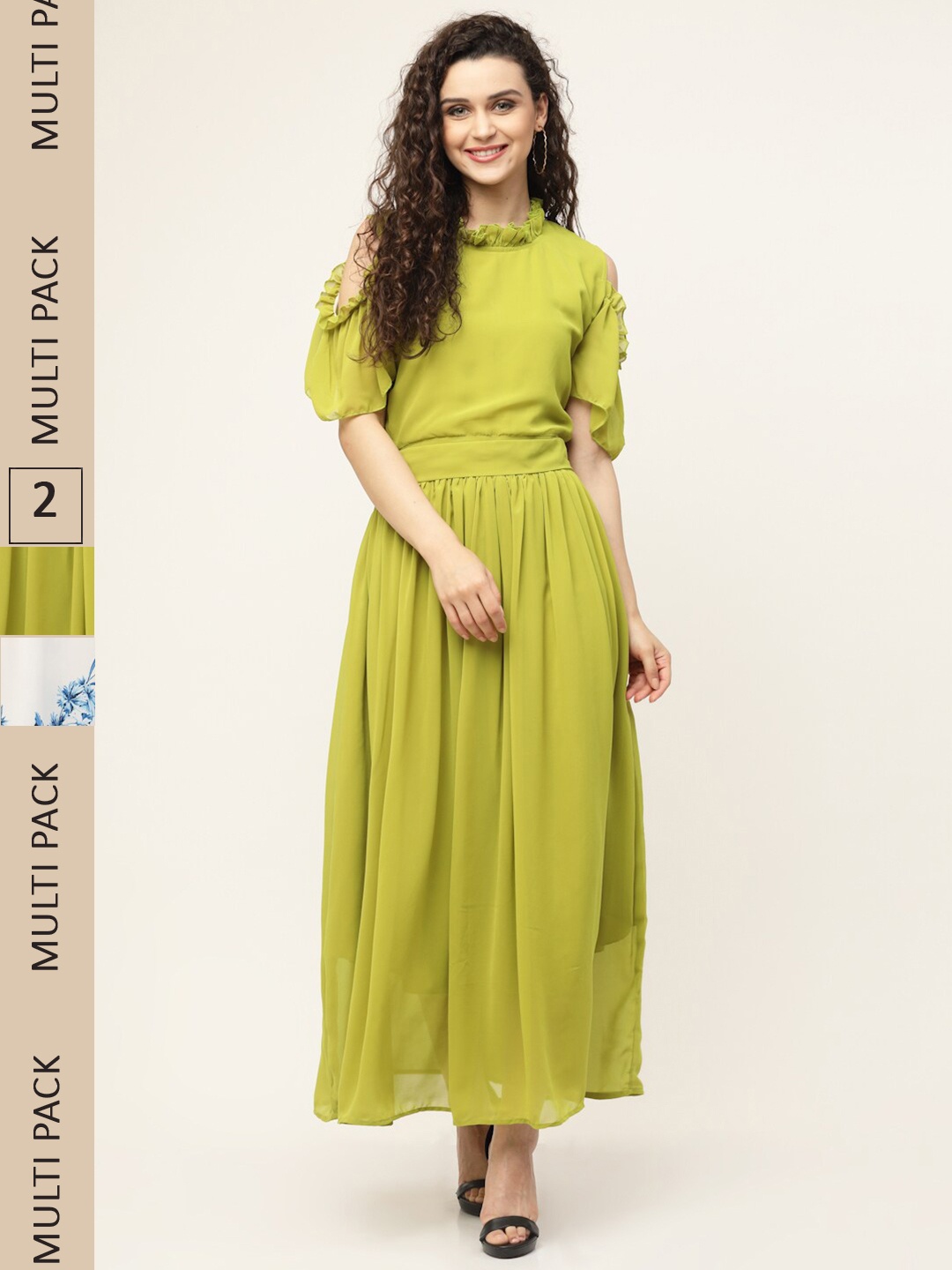 

MISS AYSE Green & Blue Georgette Ethnic Maxi Dress Pack of 2