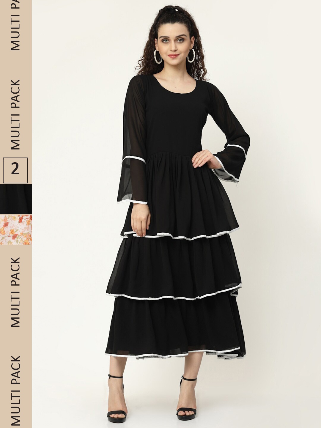 

MISS AYSE Black & Beige Georgette Ethnic Maxi Dress Pack of 2