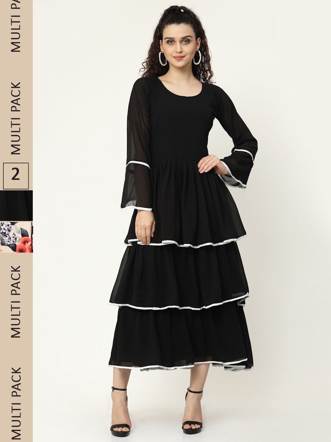 

MISS AYSE Black & Red Georgette Ethnic Midi Dress Pack of 2