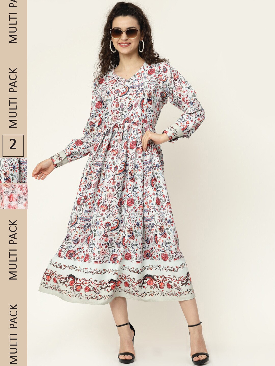 

MISS AYSE Grey & Pink Floral Midi Dress Pack of 2