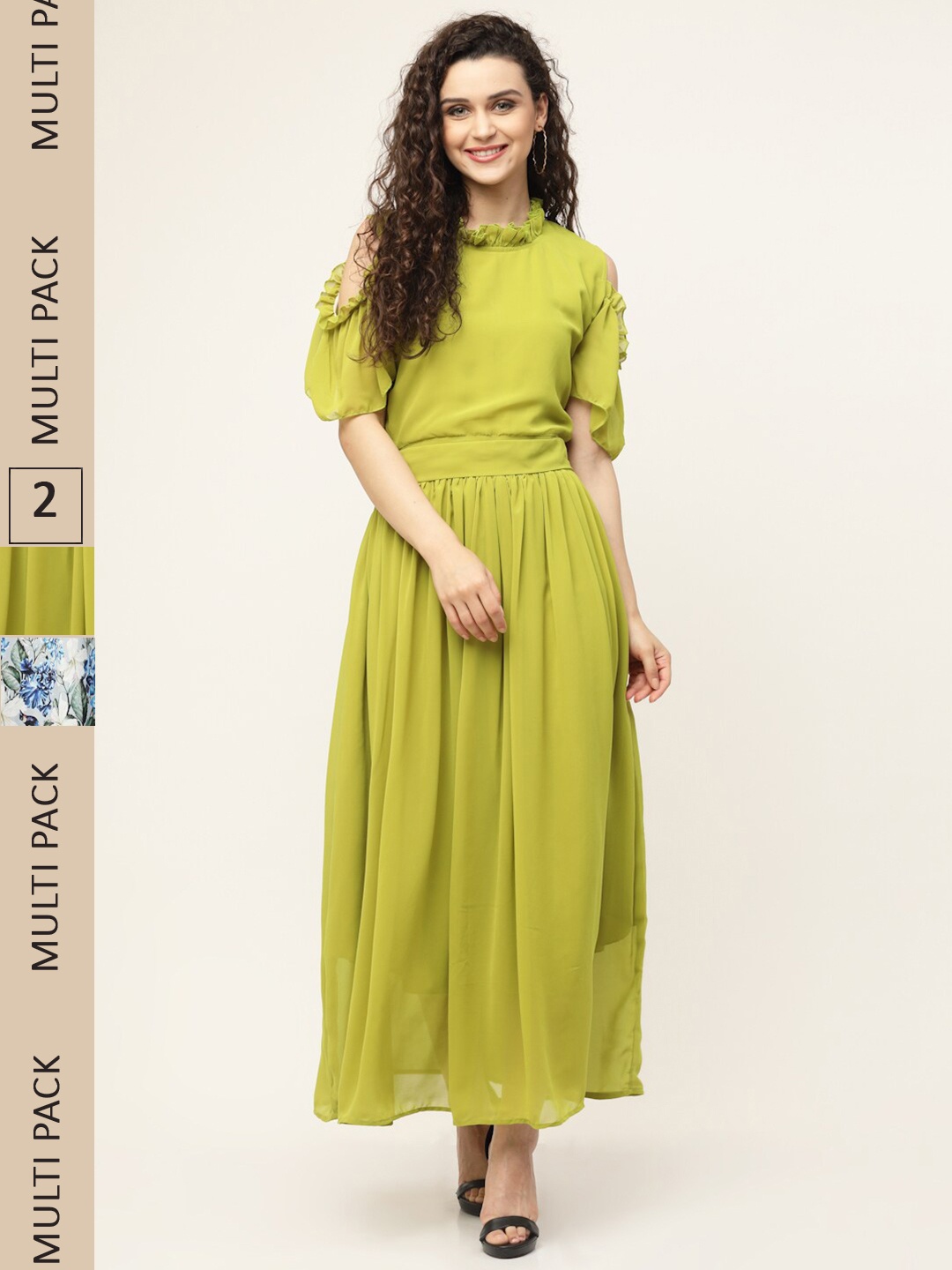 

MISS AYSE Green & Blue Georgette Ethnic Maxi Dress Pack of 2
