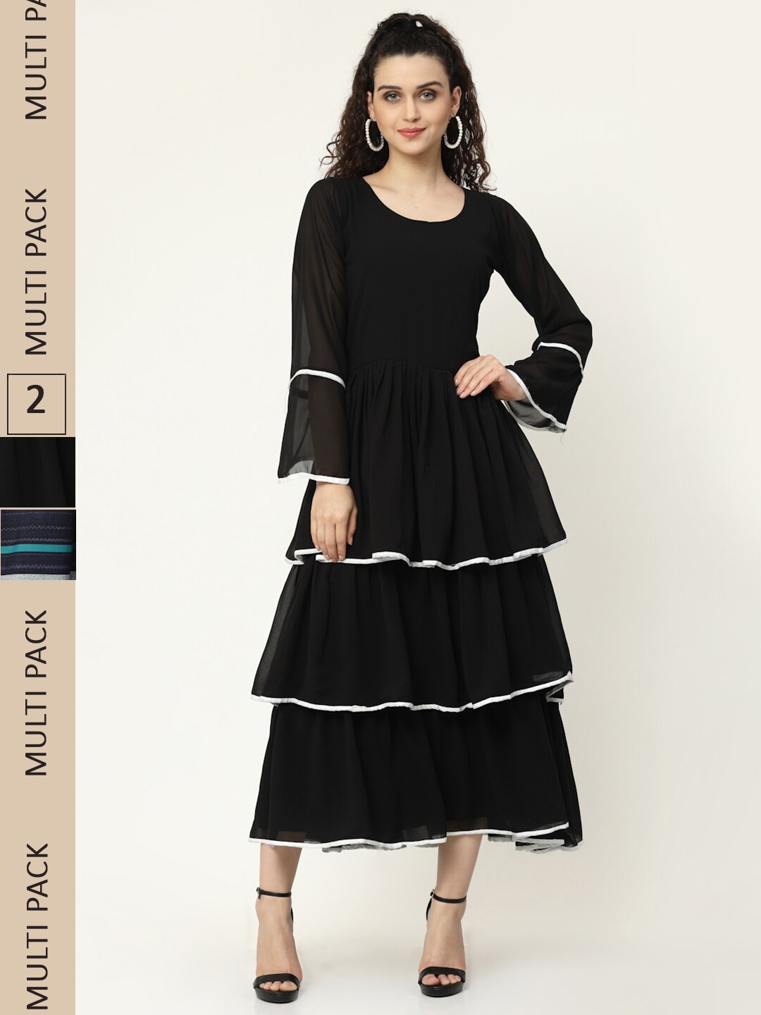 

MISS AYSE Black & Navy Blue Pack Of 2 Georgette Midi Dress
