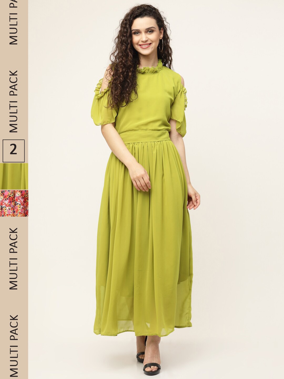 

MISS AYSE Fluorescent Green & Orange Pack Of 2 Georgette Maxi Dress
