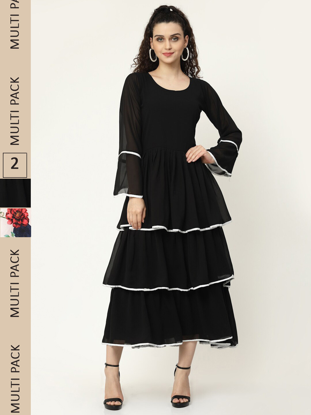 

MISS AYSE Black & Cream Pack Of 2 Georgette Midi Dress