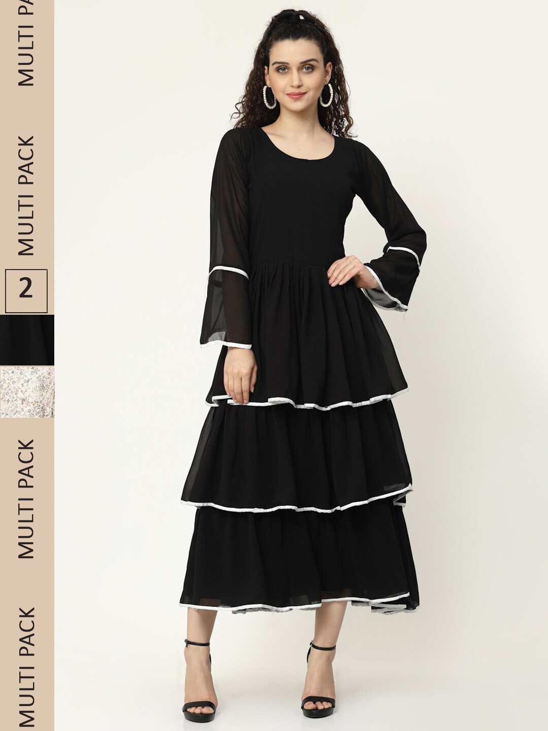 

MISS AYSE Black & Off White Pack Of 2 Georgette Midi Dress