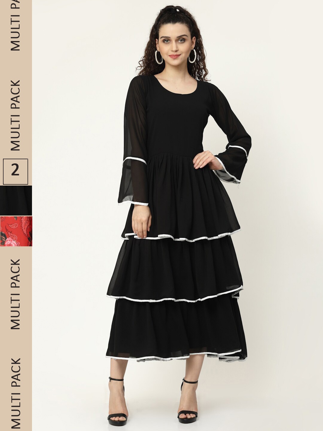 

MISS AYSE Black & Red Pack Of 2 Georgette Midi Dress