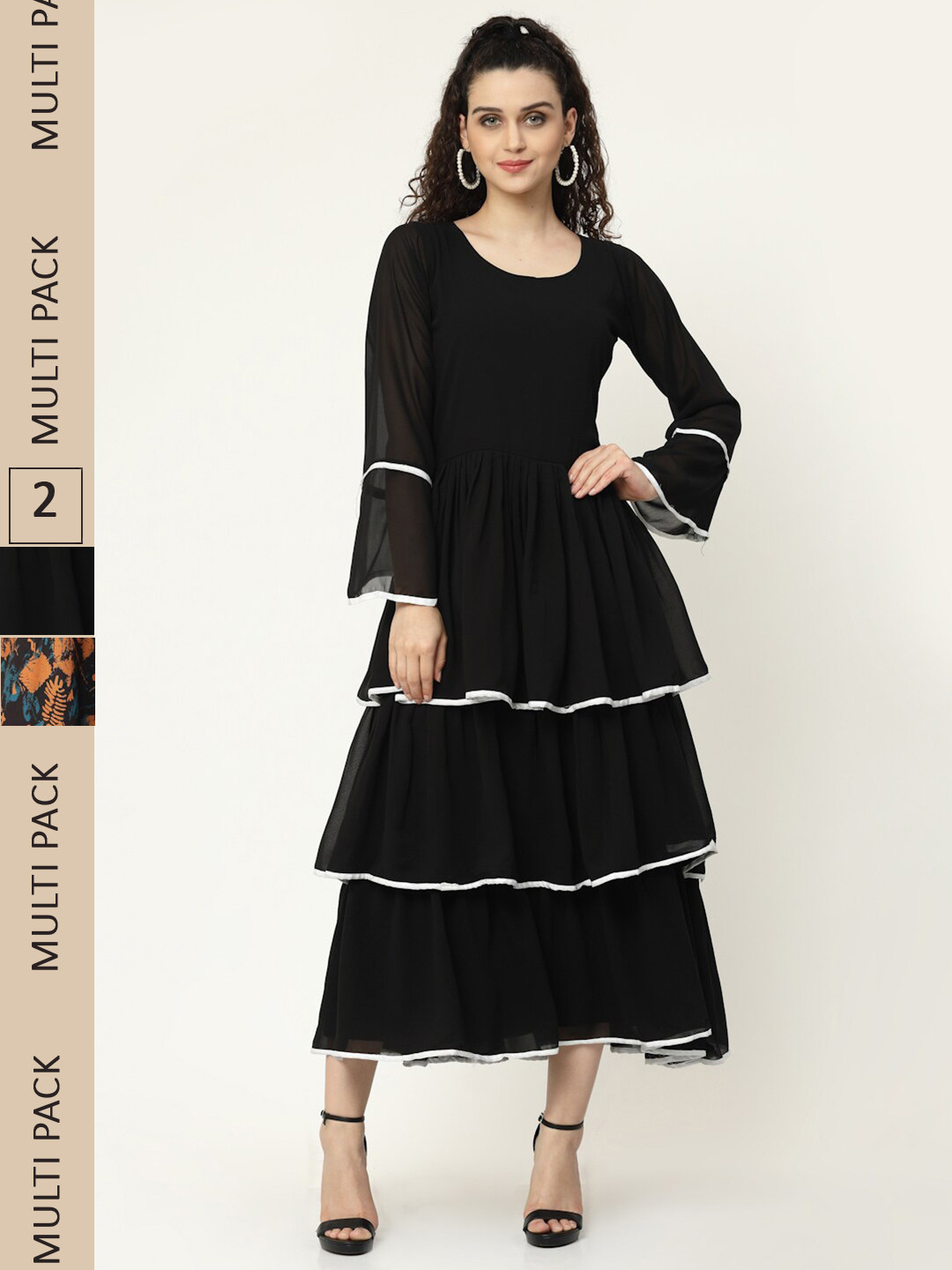 

MISS AYSE Black & Mustard Yellow Pack Of 2 Georgette Midi Dress