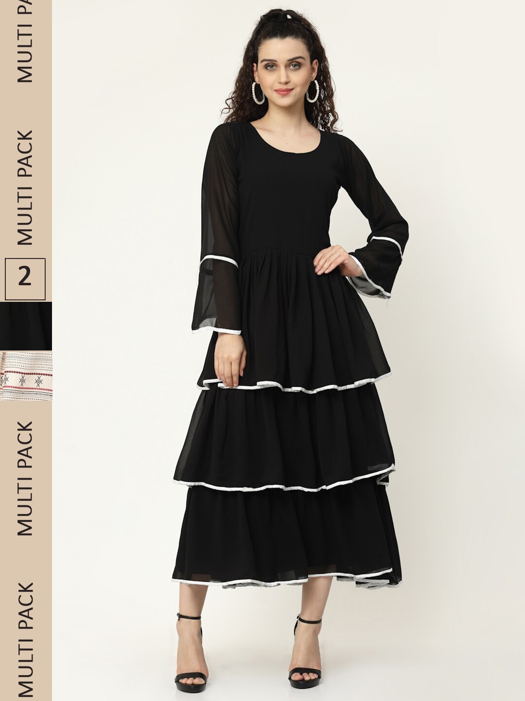 

MISS AYSE Black & Grey Pack Of 2 Georgette Midi Dress
