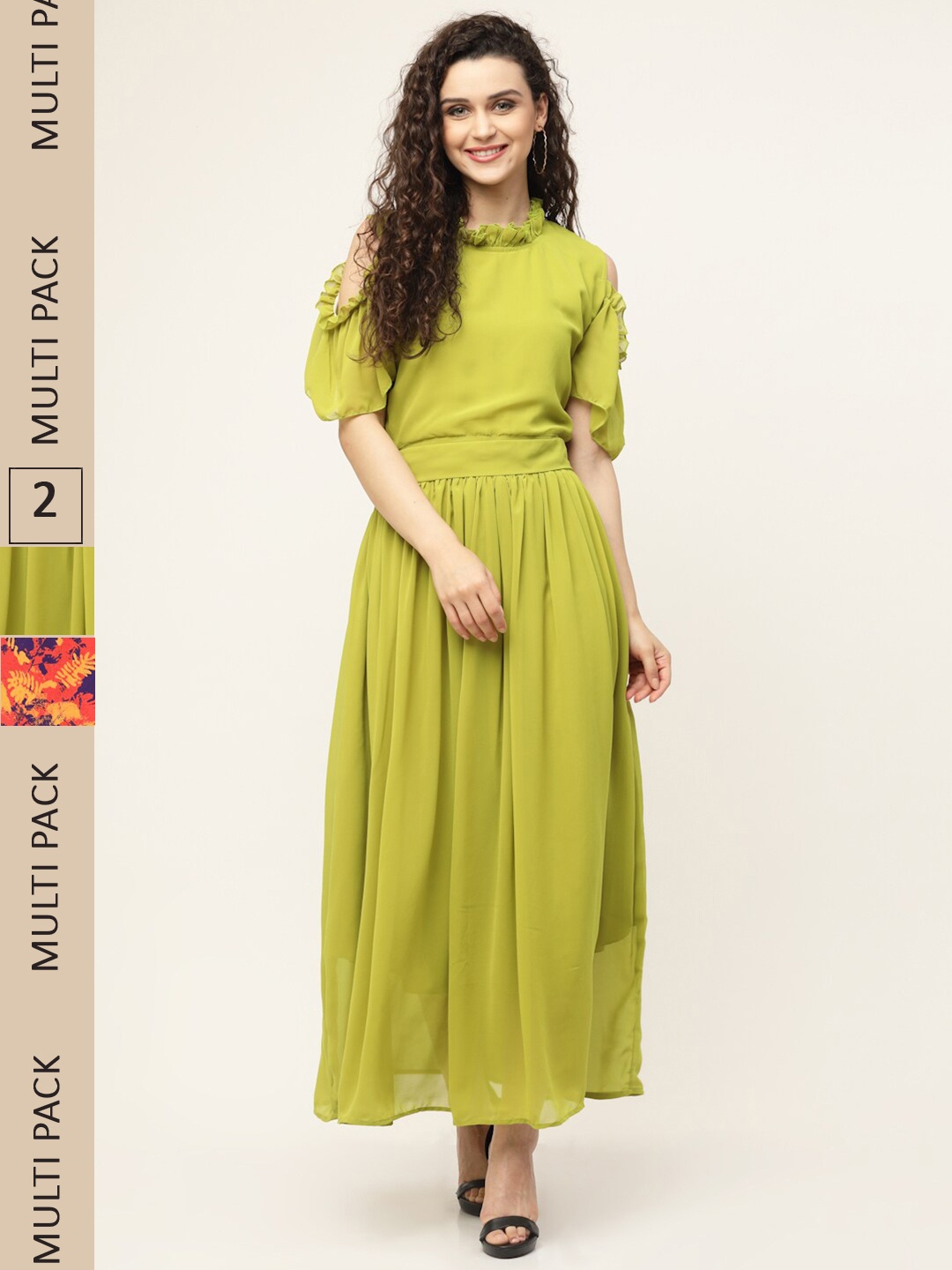

MISS AYSE Lime Green & Red Pack of 2 Georgette Maxi Dress