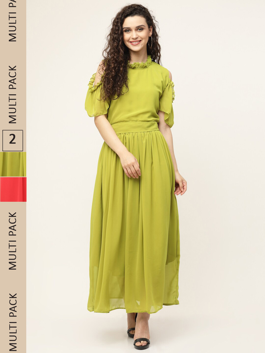 

MISS AYSE Lime Green & Coral Pack of 2 Georgette Maxi Dress