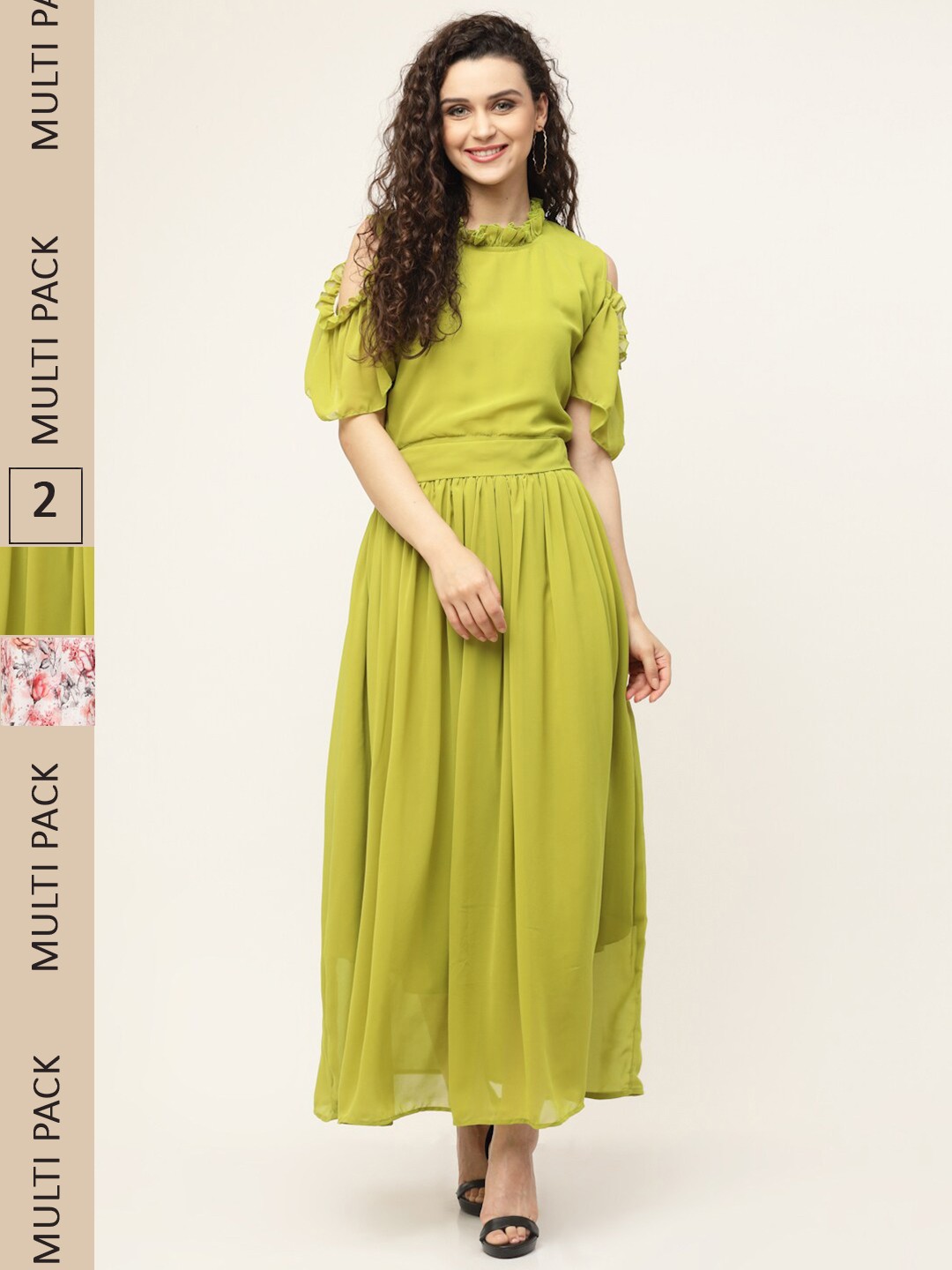 

MISS AYSE Lime Green & White Pack of 2 Georgette Maxi Dress