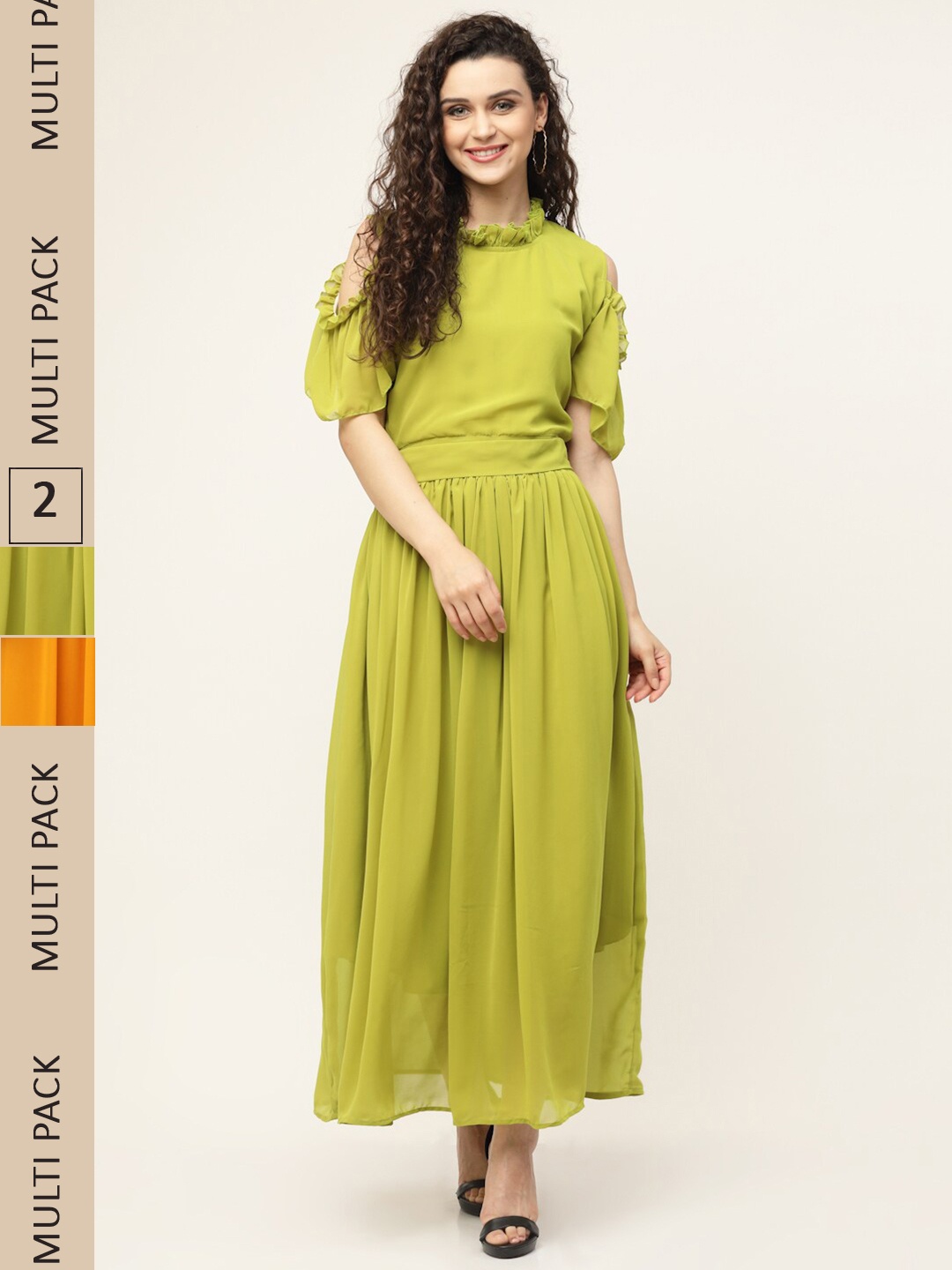 

MISS AYSE Green & Yellow Pack of 2 Georgette Maxi Dress