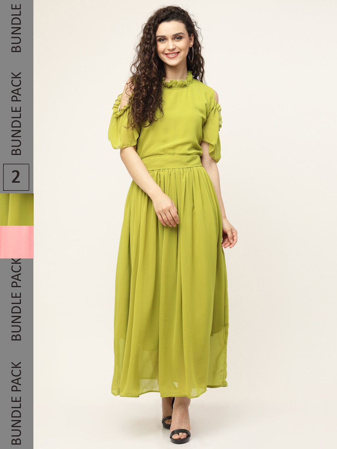 

MISS AYSE Green & Peach-Coloured Pack of 2 Georgette Maxi Dress