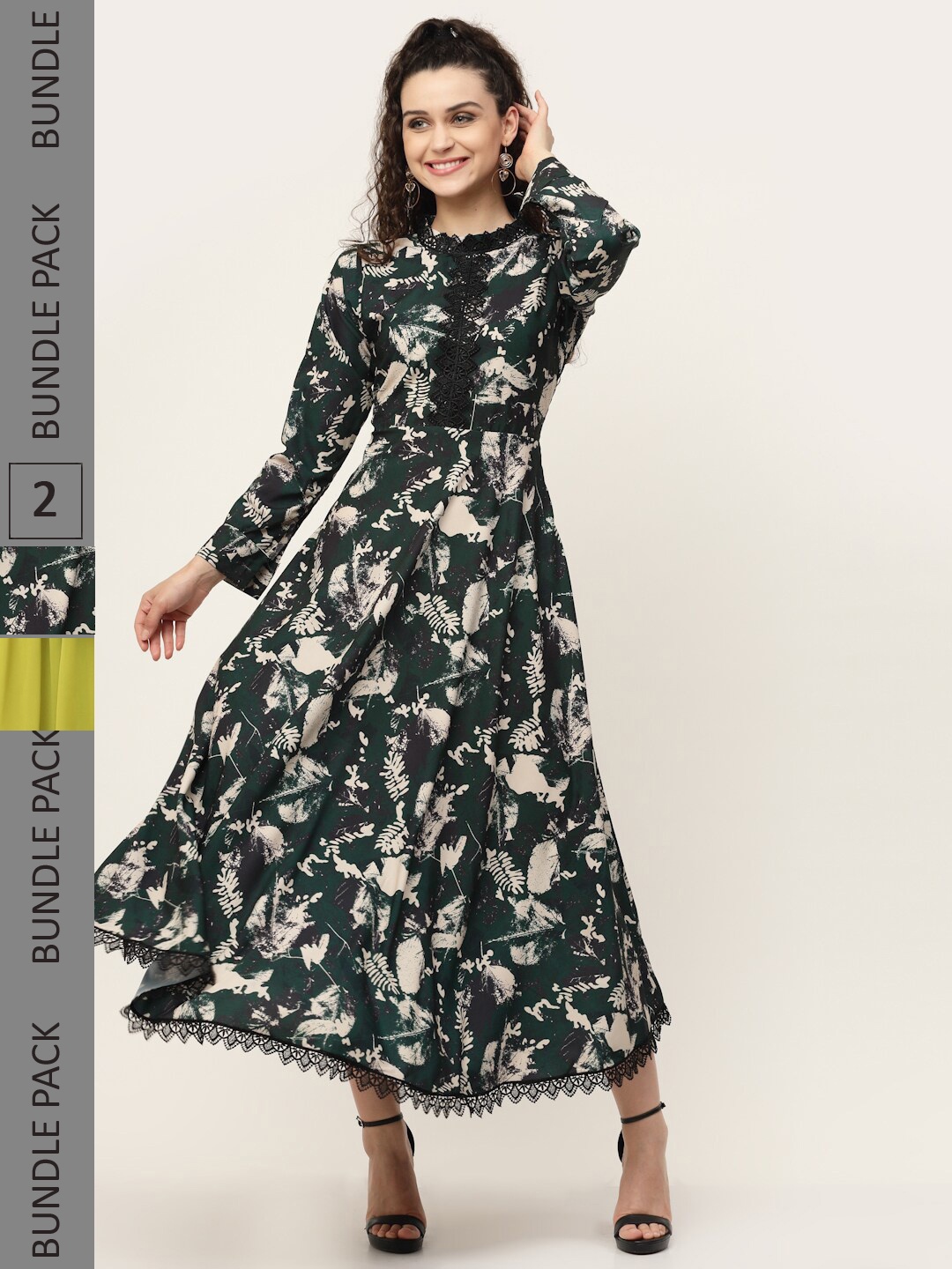 

MISS AYSE Green & Lime Green Pack of 2 Tropical Georgette Maxi Dress
