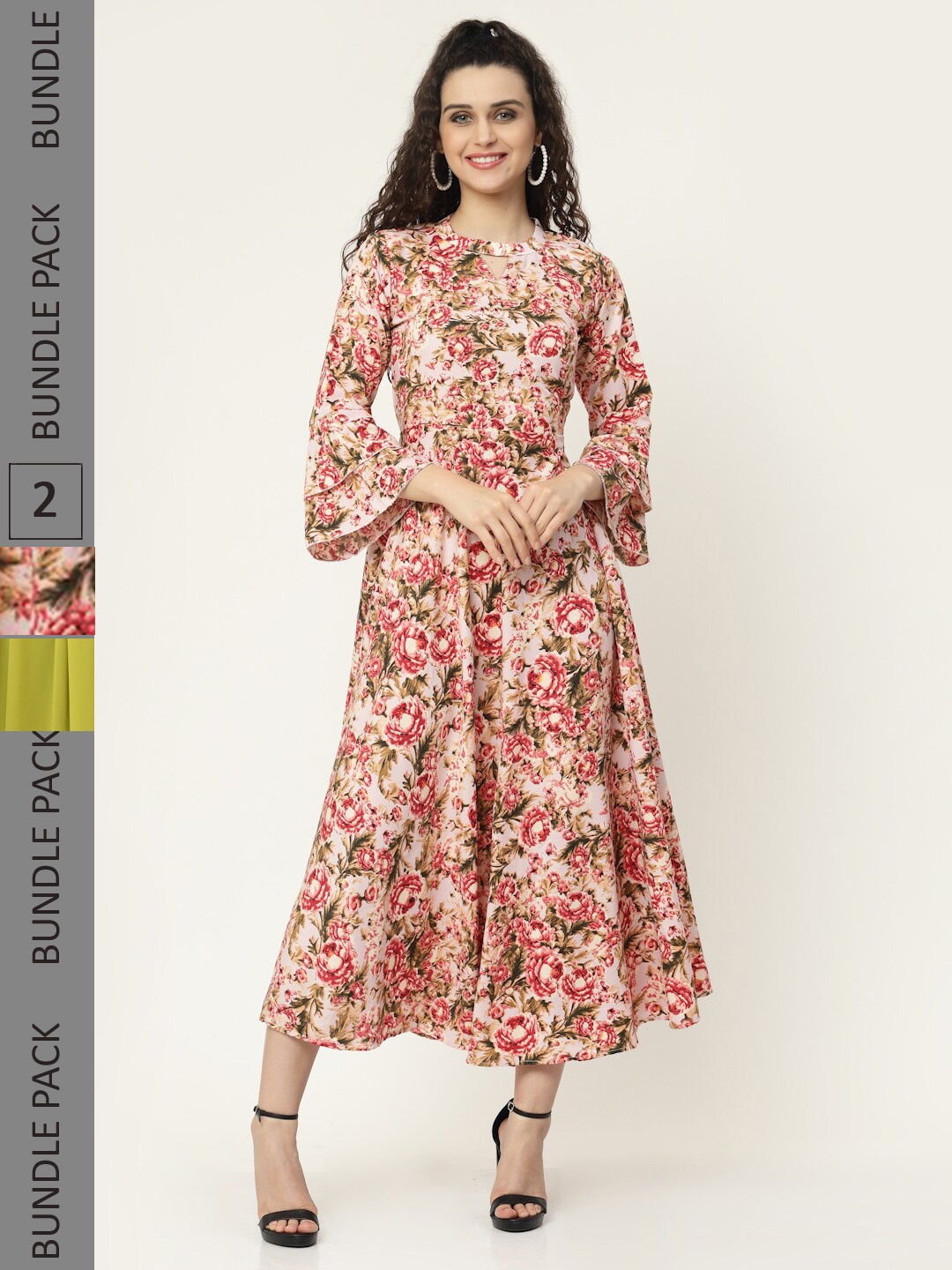 

MISS AYSE Green & Brown Georgette Maxi Maxi Dress