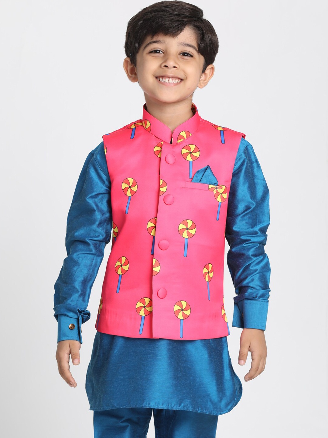 

JBN Creation Boys Pink Printed Nehru Jackets