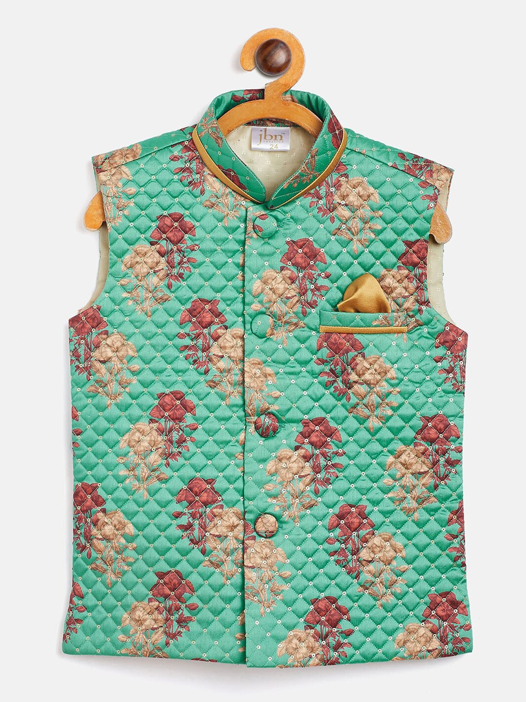 

JBN Creation Boys Green & Maroon Woven-Designed Nehru Jacket