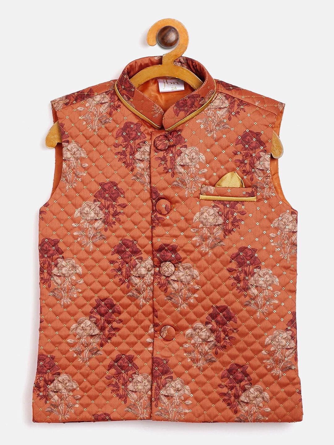 

JBN Creation Boys Rust & Maroon Embroidered Silk Blend Nehru Jacket