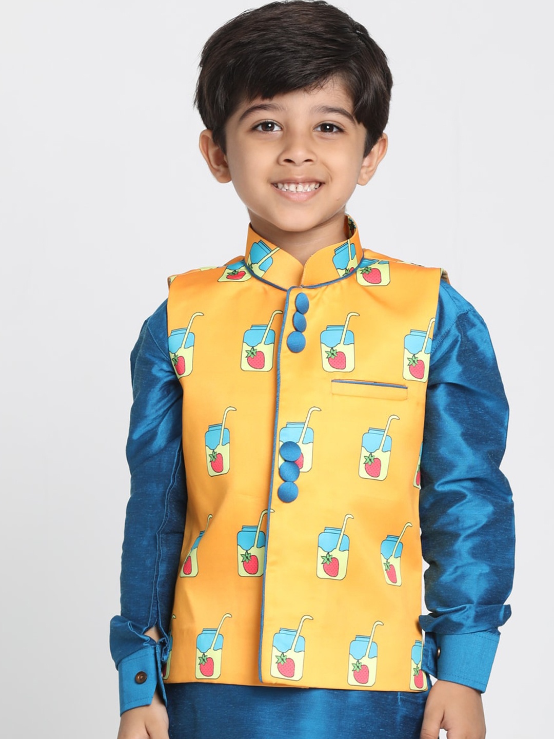 

JBN Creation Boys Orange Printed Nehru Jackets