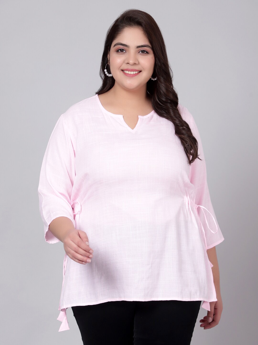 

Indietoga Woman Plus Size Pink Solid Side Elastic Kurti