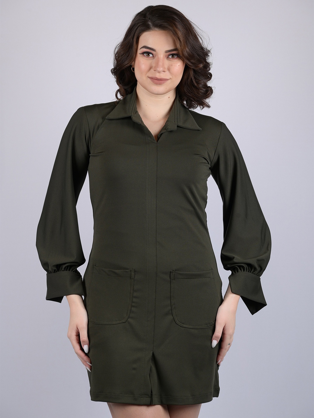 

OWO THE LABEL Cuffed Sleeves Shirt Dress, Black