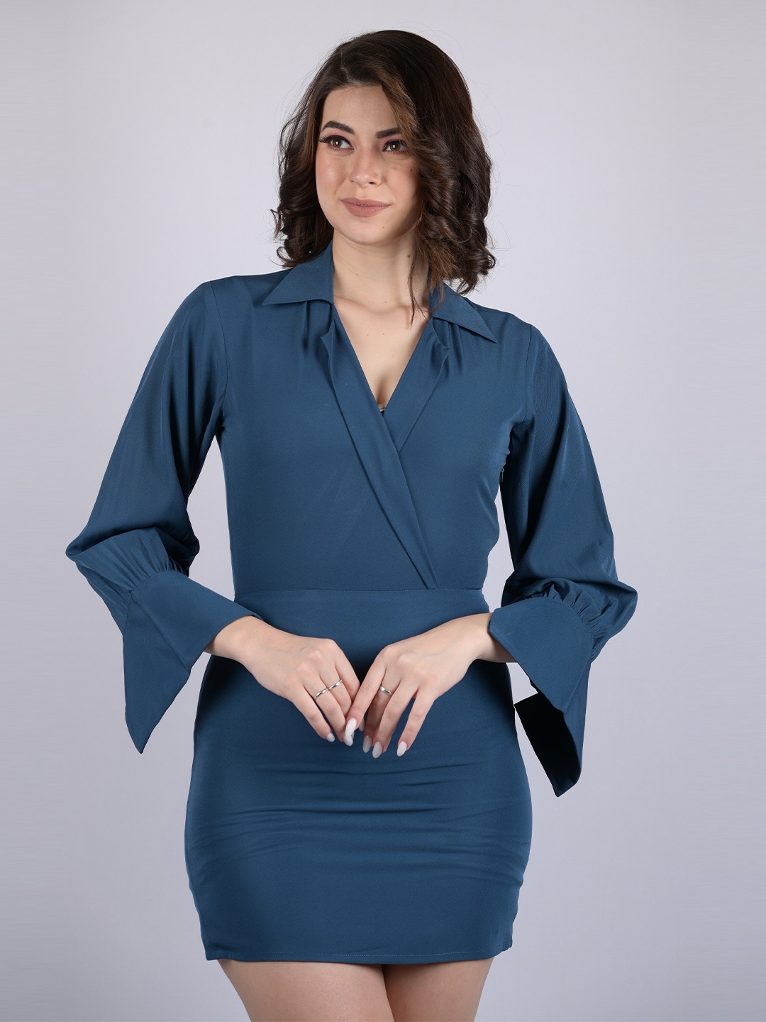 

OWO THE LABEL V-Neck Shirt Dress, Teal