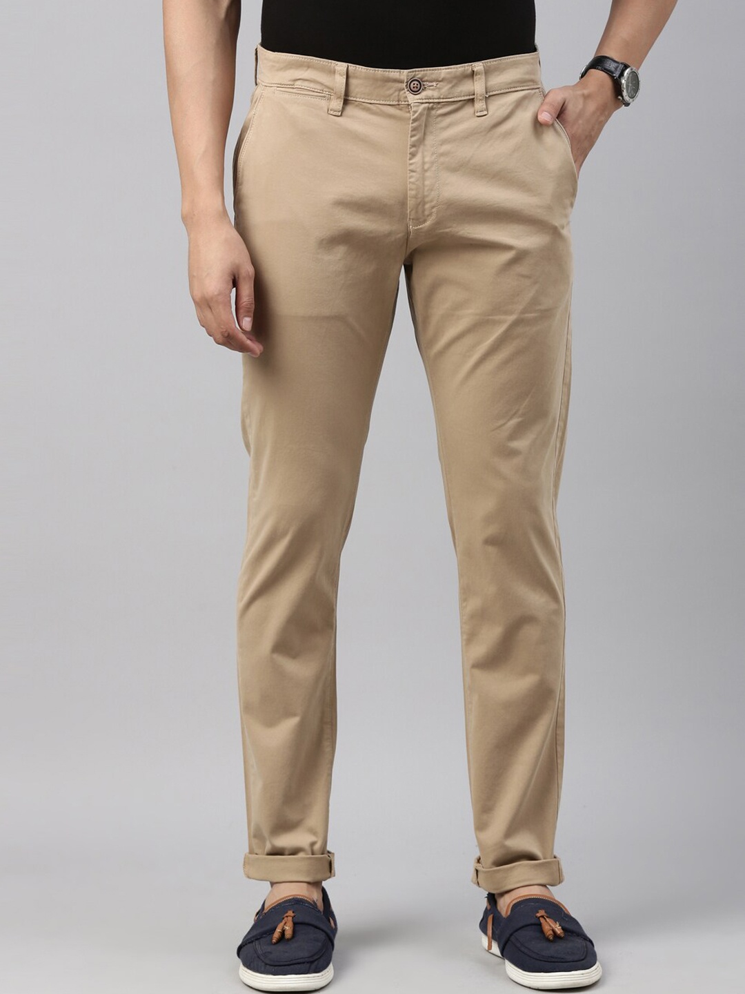 

American Bull Men Brown Slim Fit Cotton Chinos Trouser