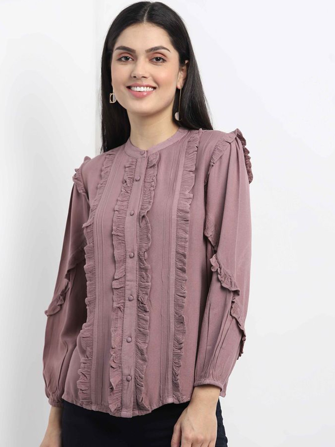 

MKOAL Women Relaxed Mandarin Collar Casual Shirt, Mauve