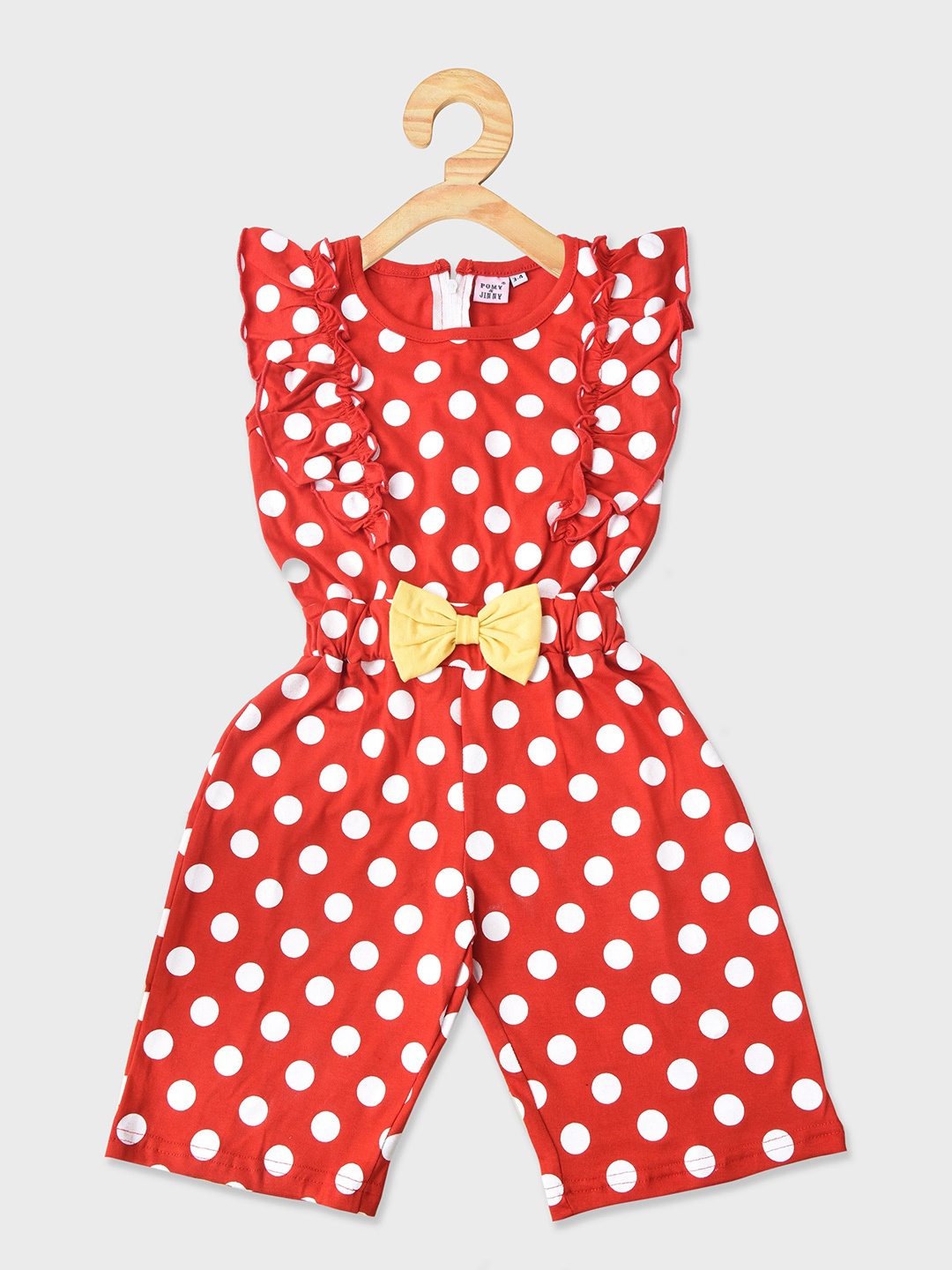 

POMY & JINNY Girls Red & White Printed Cotton Capri Jumpsuit