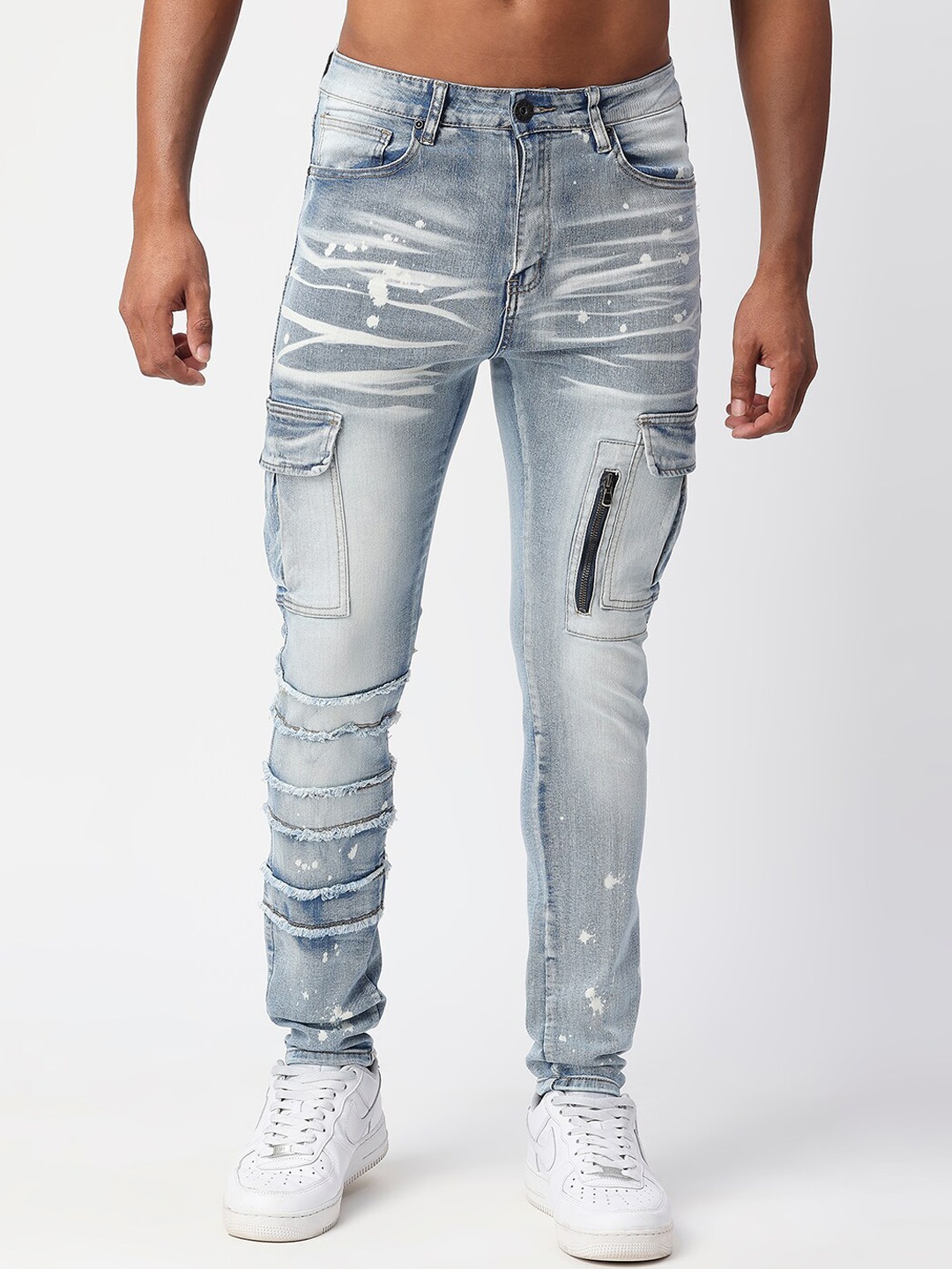 

WAIMEA Men Blue Skinny Fit Highly Distressed Heavy Fade Printed Stretchable Jeans