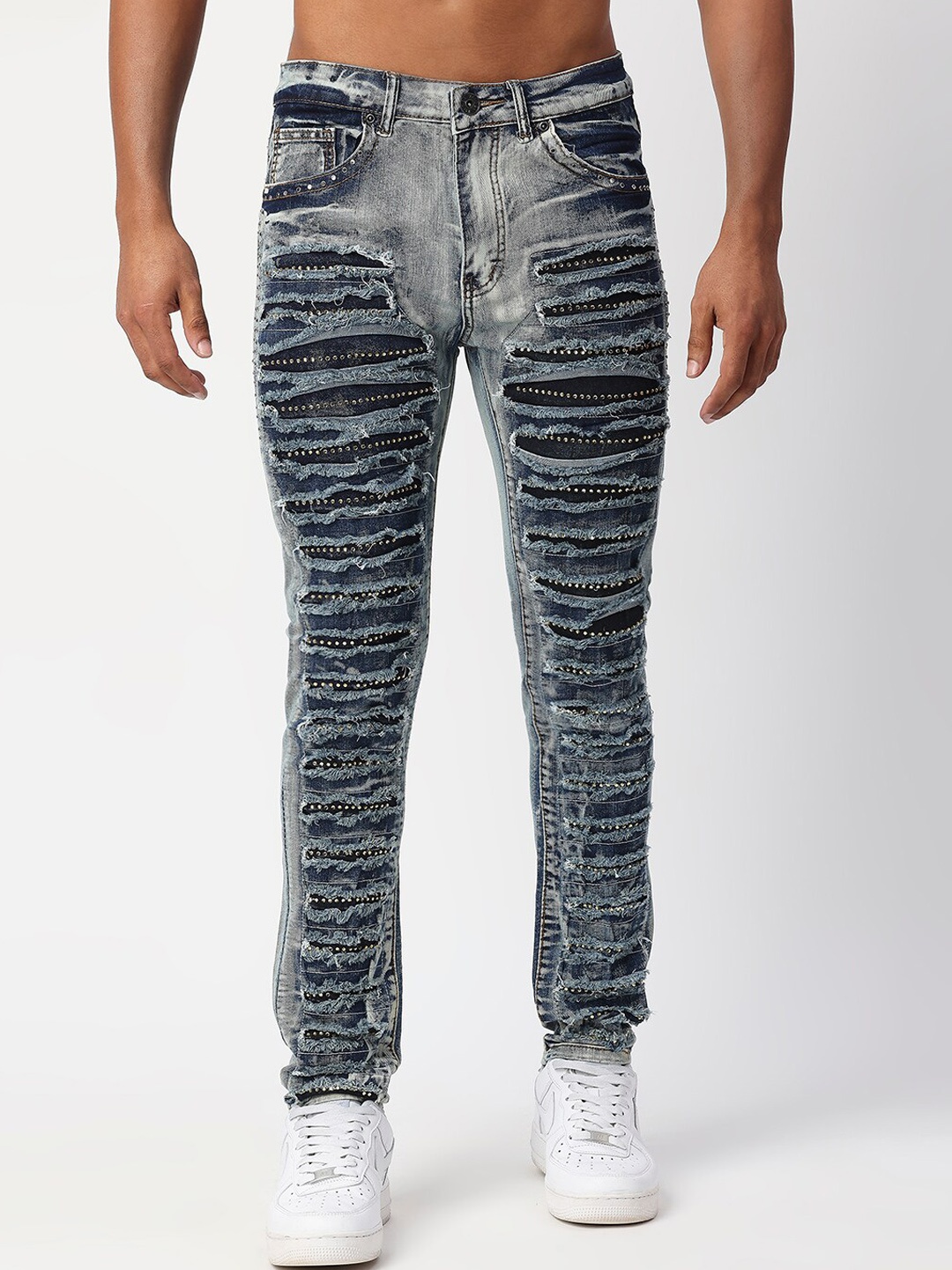 

WAIMEA Men Blue Skinny Fit Highly Distressed Stretchable Jeans