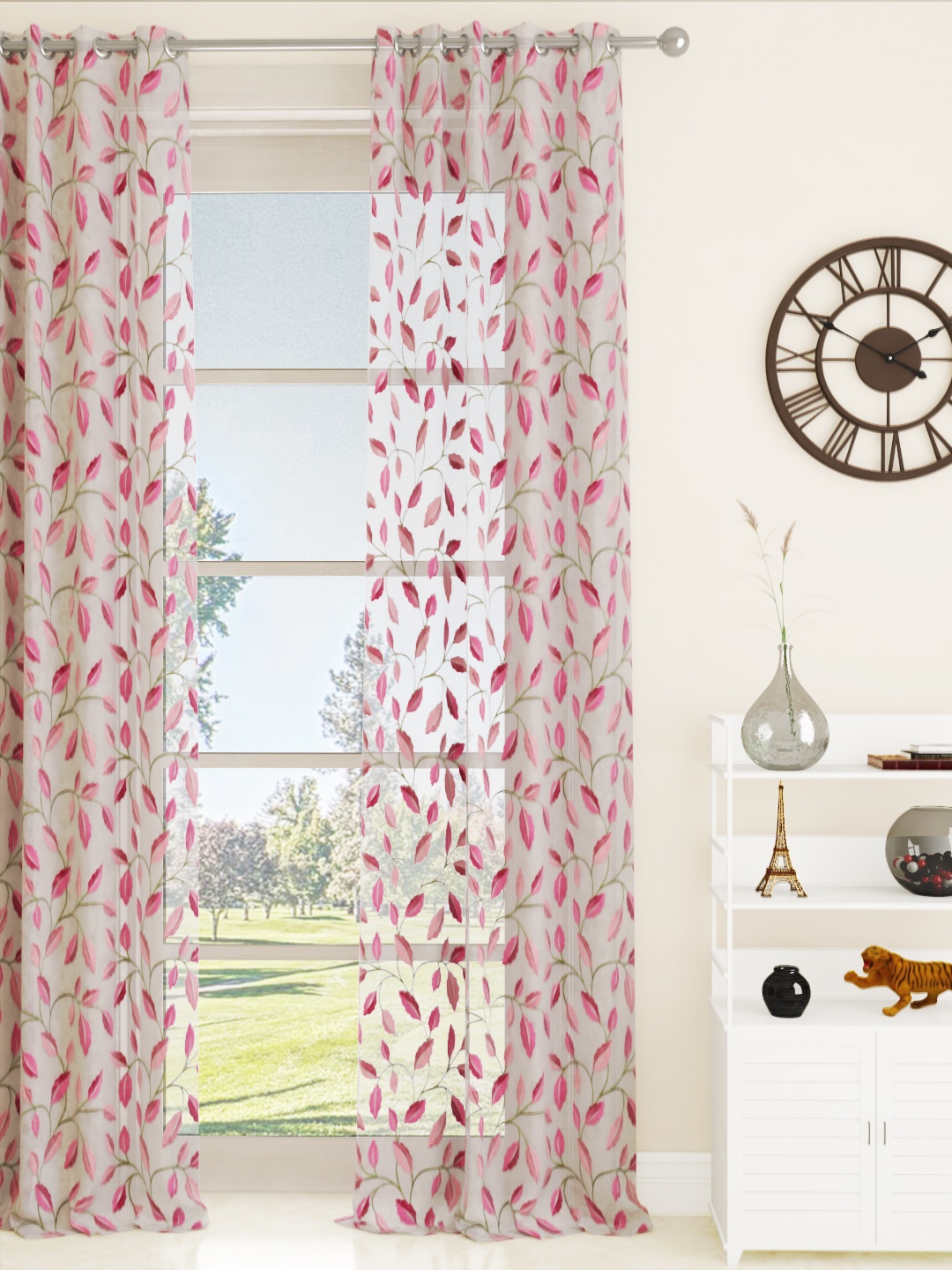 

GM Tucson Pink & White Floral Embroidered Sheer Door Curtain