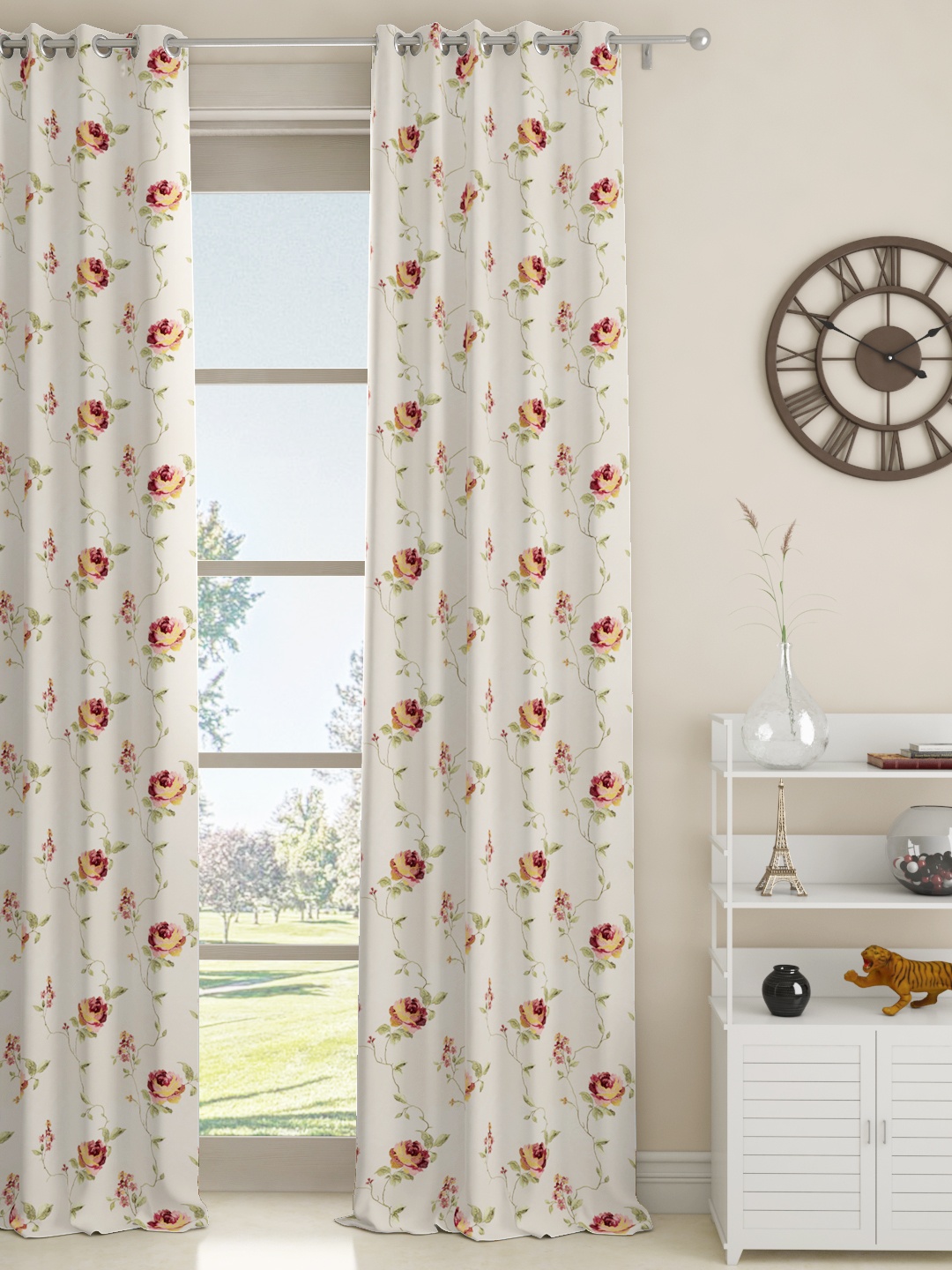 

GM Off White & Maroon Floral Room Darkening Door Curtain