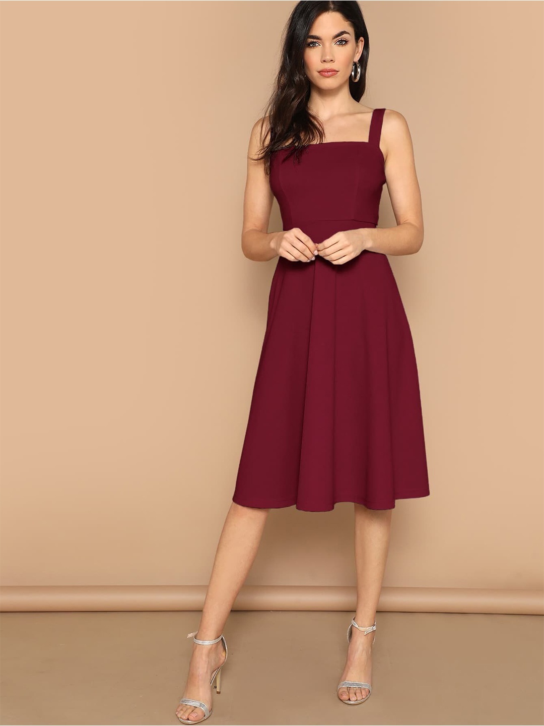 

FAVRIZ Maroon Polyester Dress