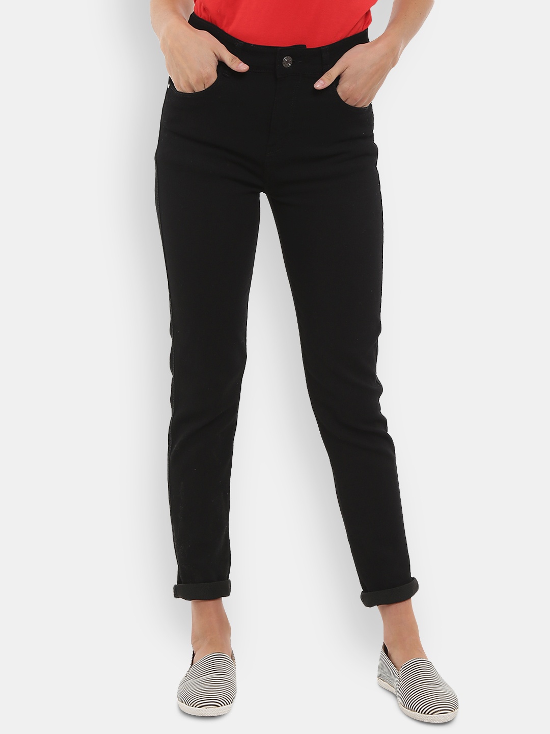 

V-Mart Women Classic Fit Mid-Rise Cotton Jeans, Black