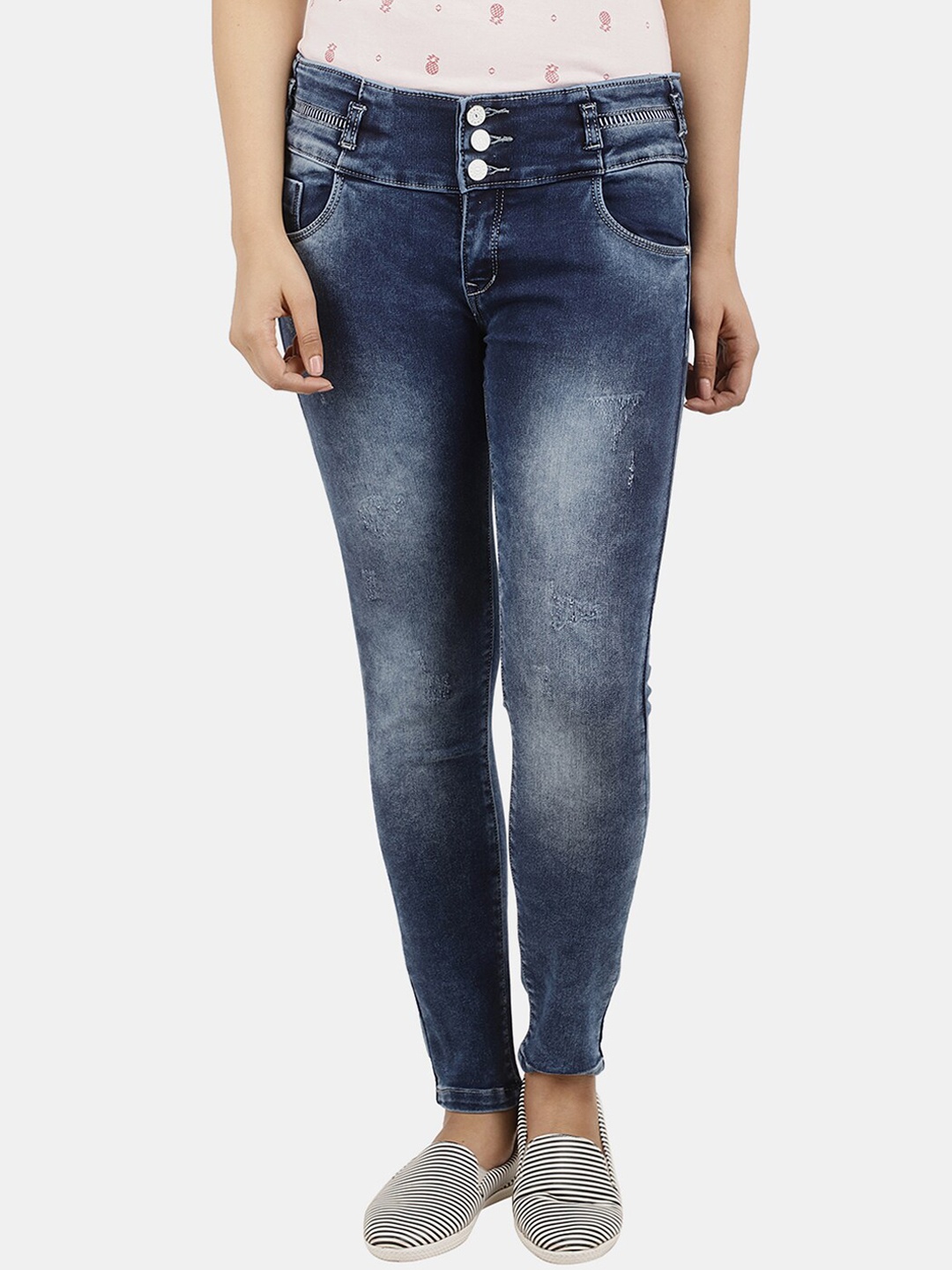 

V-Mart Women Blue Classic Low Distress Heavy Fade Jeans