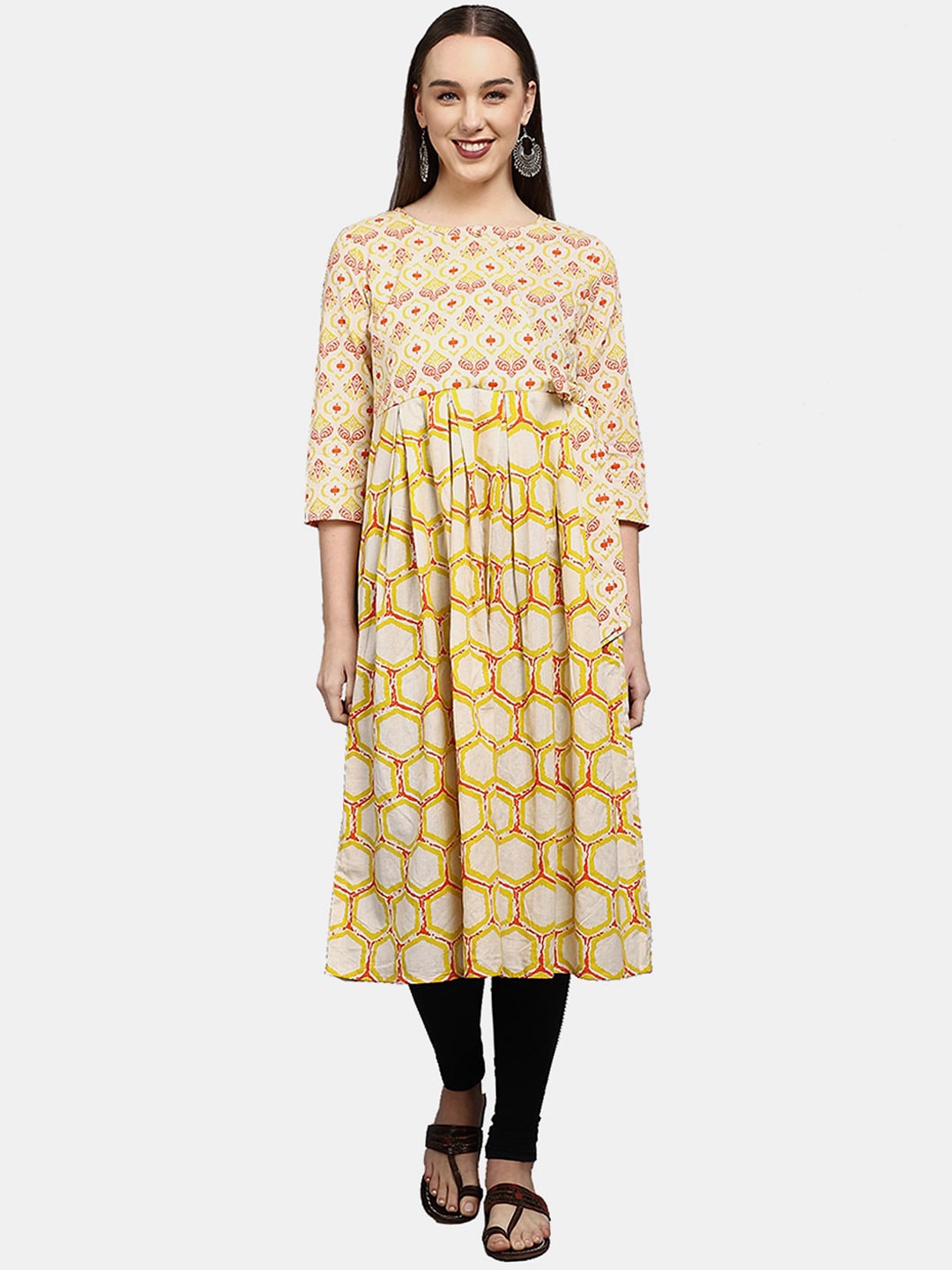 

V-Mart Women Cream Ethnic Motifs Printed Silk Kurta