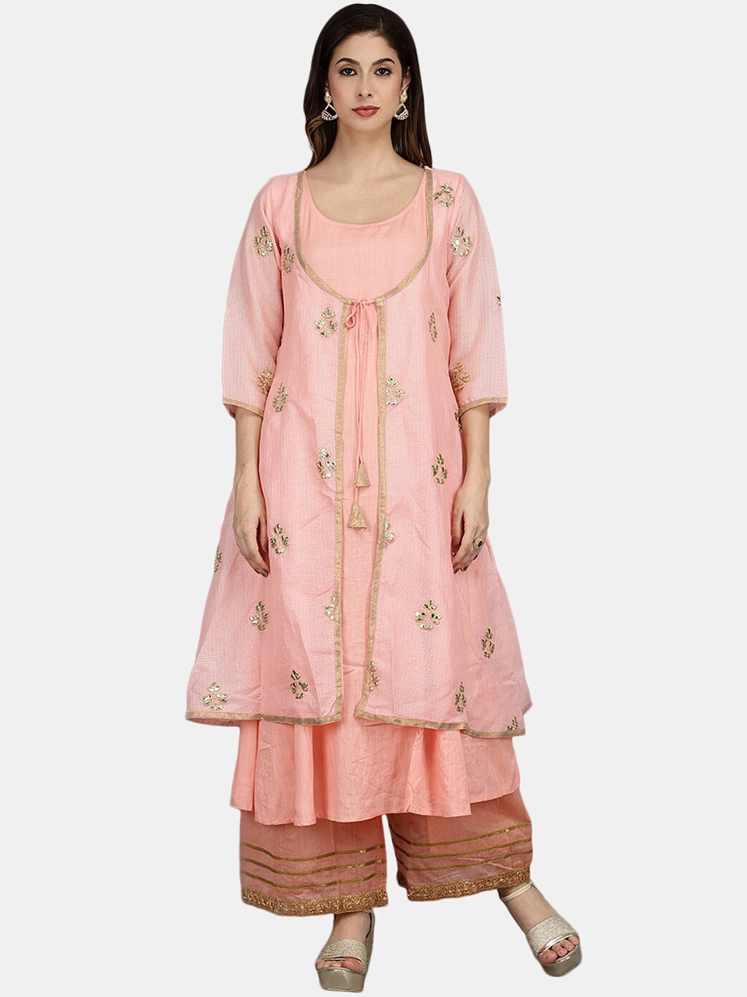 

V-Mart Women Pink Floral Embellished Gotta Patti Kurta