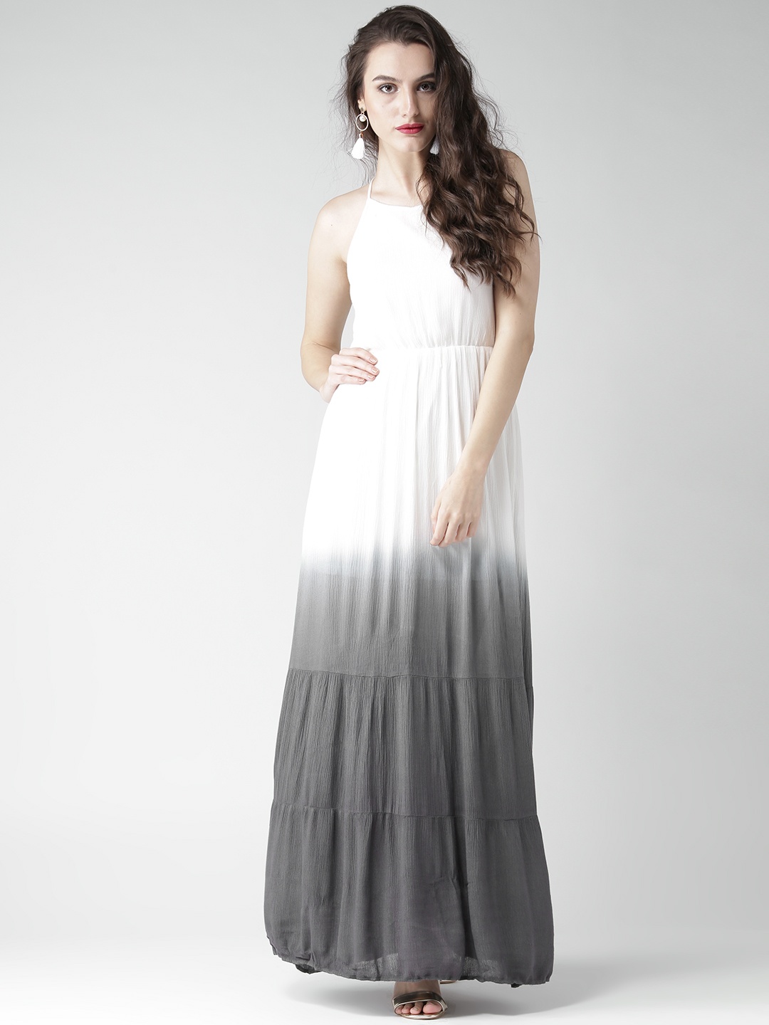 

FOREVER 21 Women White & Grey Dyed Maxi Dress